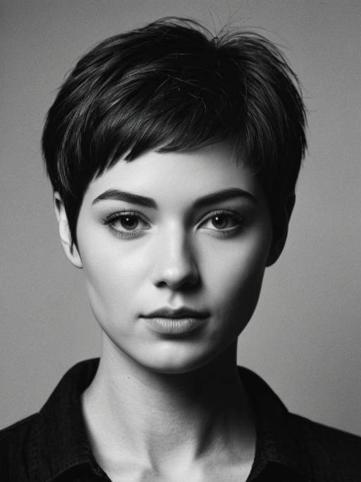 Woman with Dark Brown Pixie Cut Portrait