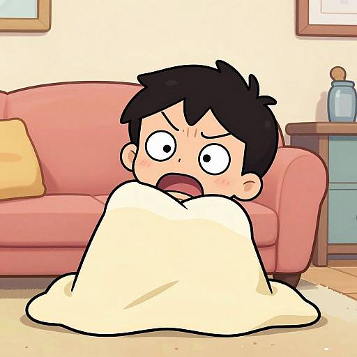 Scared Kid Hiding Cartoon Scene