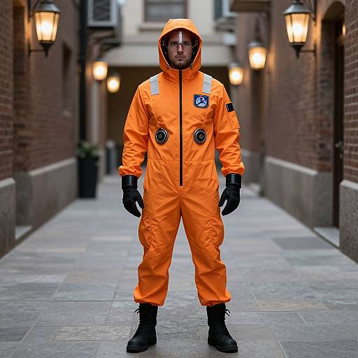 Man in Orange NASA Costume Alley
