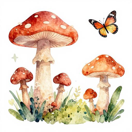 Simplistic Fairycore Watercolor in Mushroom Forest