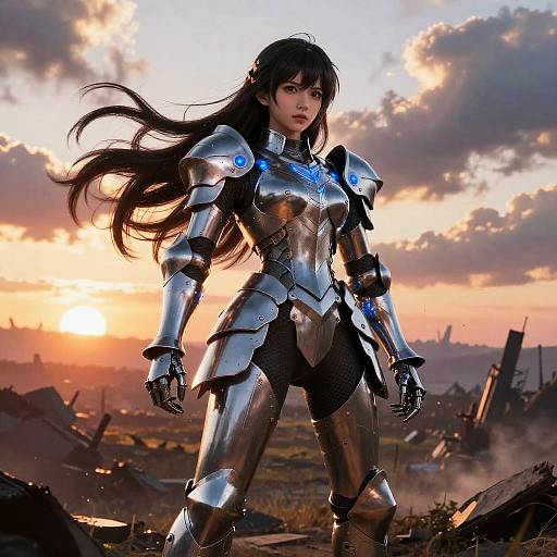Defiant Anime Armor Girl at Sunset
