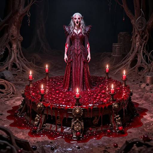 Gothic Woman on Ritual Altar with Candles