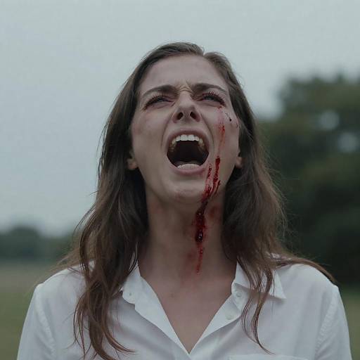 Intense Woman Screaming Under Blue Sky