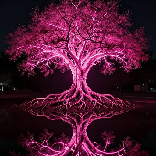 Neon Pink Tree Reflecting in Water
