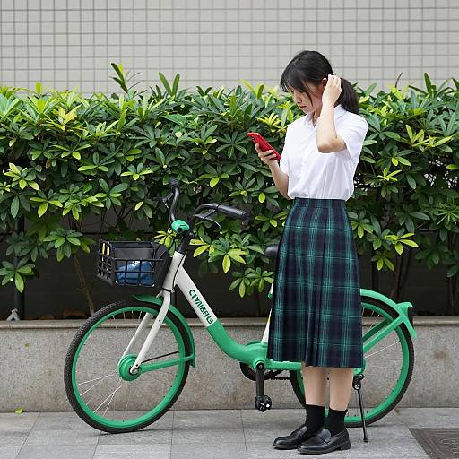 Urban Scene: Asian Woman with Bicycle