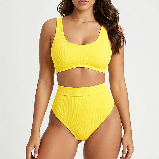 Bright Yellow Ribbed Two-Piece Swimsuit