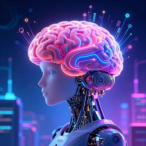 Futuristic AI Brain with Neon Streams