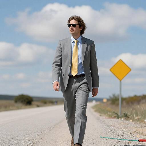 Businessman Walking on Gravel Road Outdoors