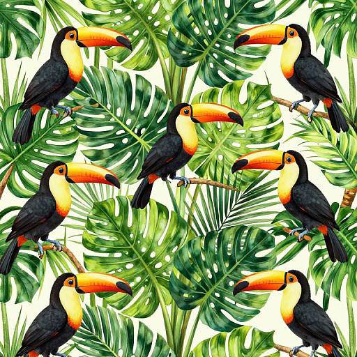 Tropical Toucans in Lush Foliage Wallpaper