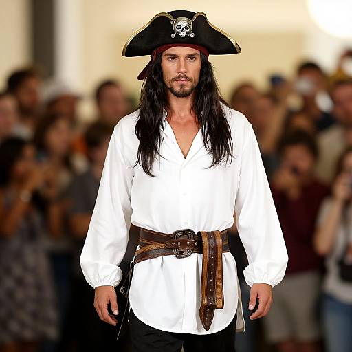 White Pirate Costume with Black Hat