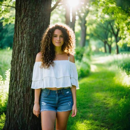 Young woman standing by tree in sunlit park