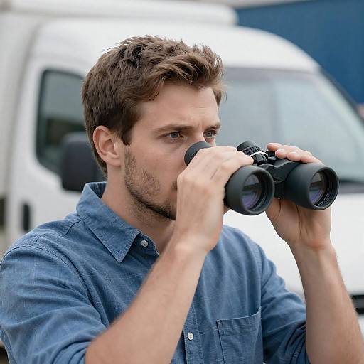 Focused Man with Binoculars in Nature