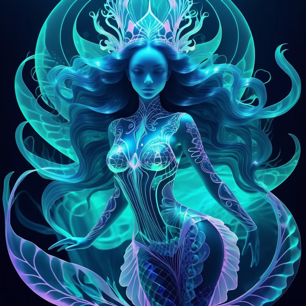 Surreal Glowing Mermaid X-Ray Artwork