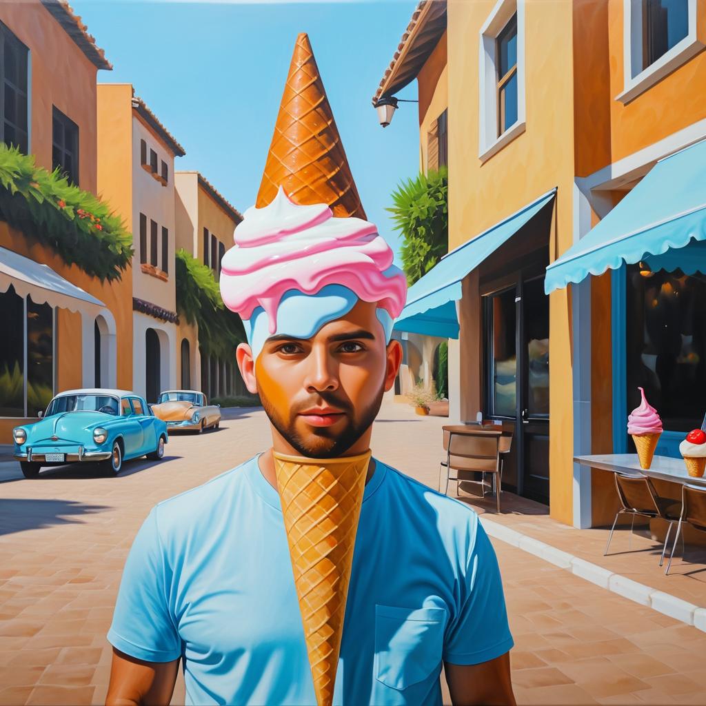 Surreal Man with Ice Cream Cone Head