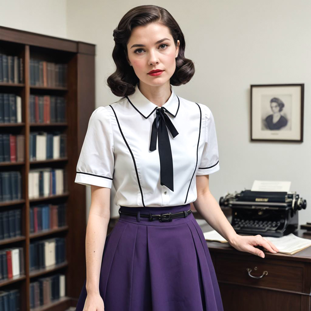 Vintage-Inspired Anxious Woman in Library