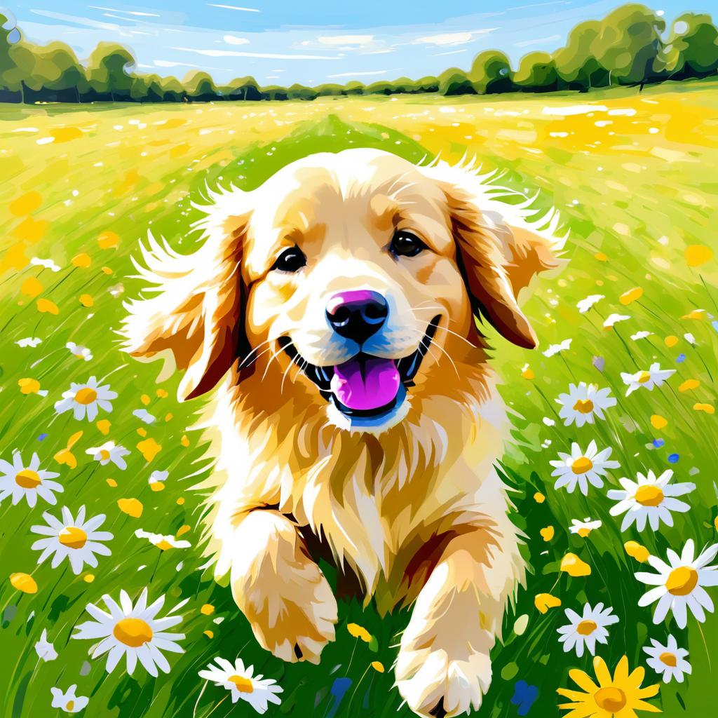 Playful Golden Retriever in Daisies