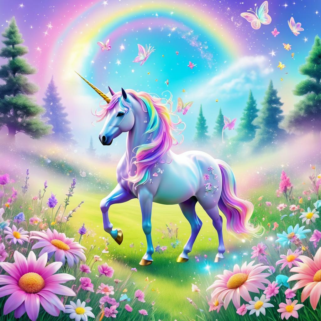 Dreamy Unicorn in a Colorful Meadow