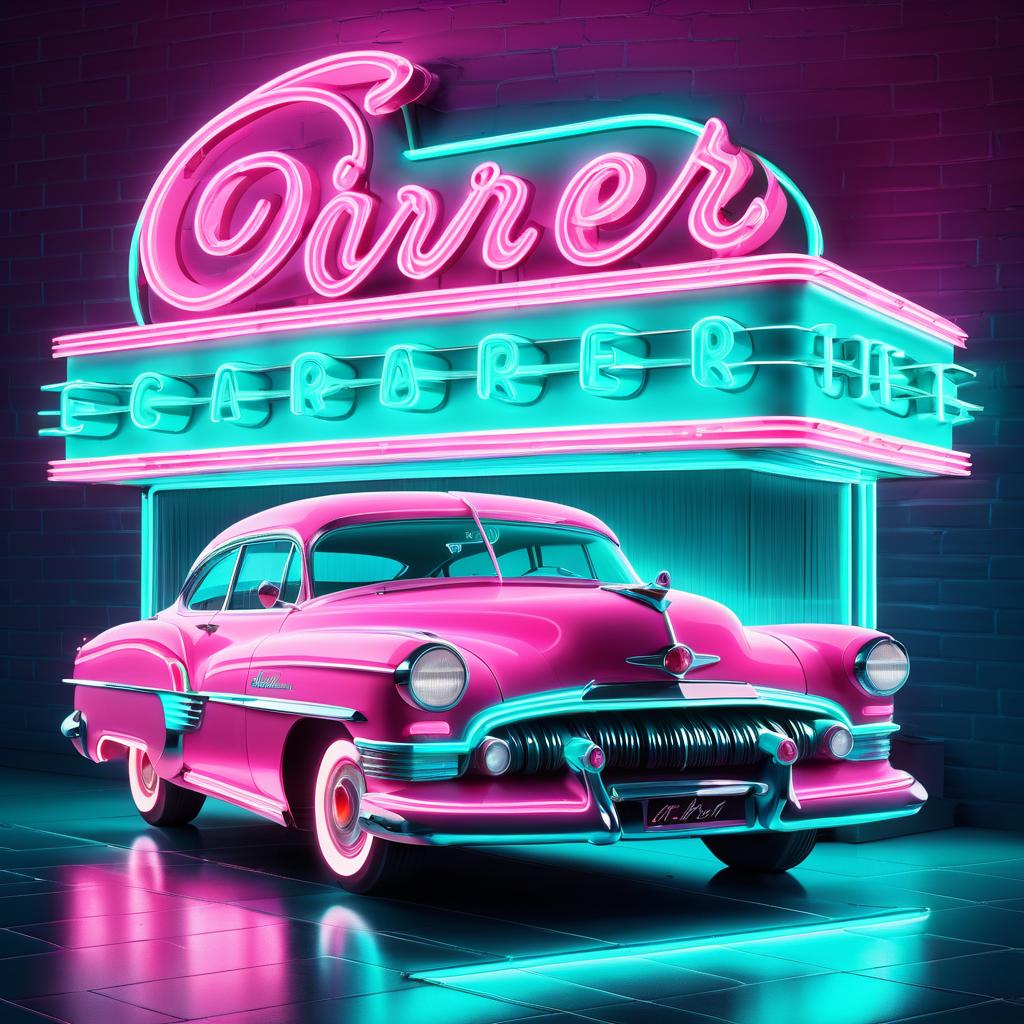 Retro Neon Diner Sign Poster Art