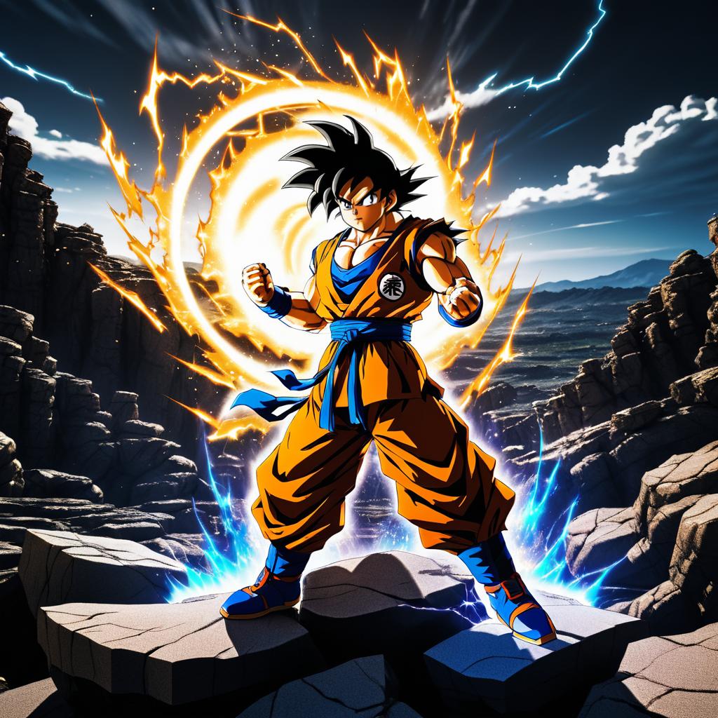 Goku in Cinematic Rocky Landscape