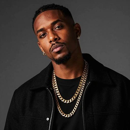 Confident Man Wearing Gold Chains and Earrings