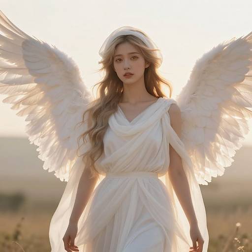 Ethereal Female Angel in Heavenly Landscape