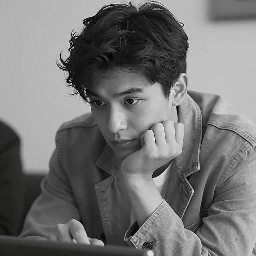 Pensive Young Man in Black and White