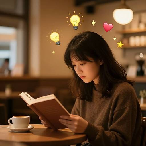 Cozy Coffee Shop with Thought Emojis