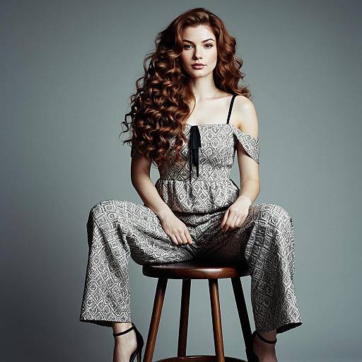 Elegant Woman Sitting on Stool