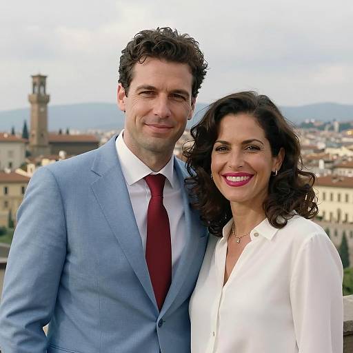 Smiling Couple in Historical Cityscape