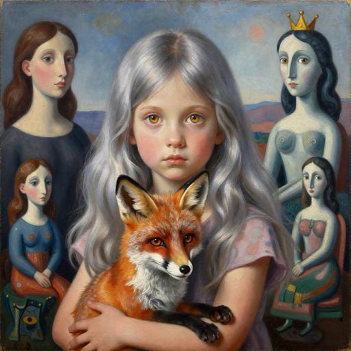 Amber-Eyed Girl Holding Albino Silver Fox
