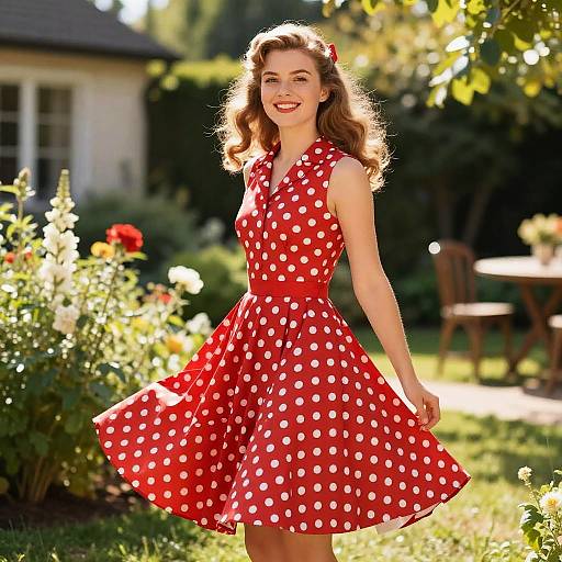 1950s Girl in Red Polka Dot Dress