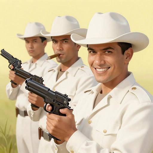 Three Men in White with Guns