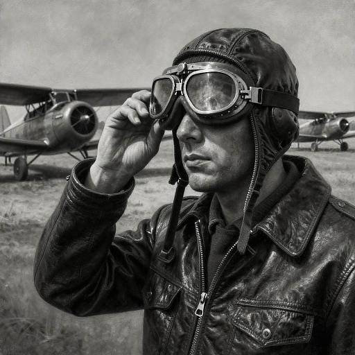 Vintage Aviator Charcoal Painting