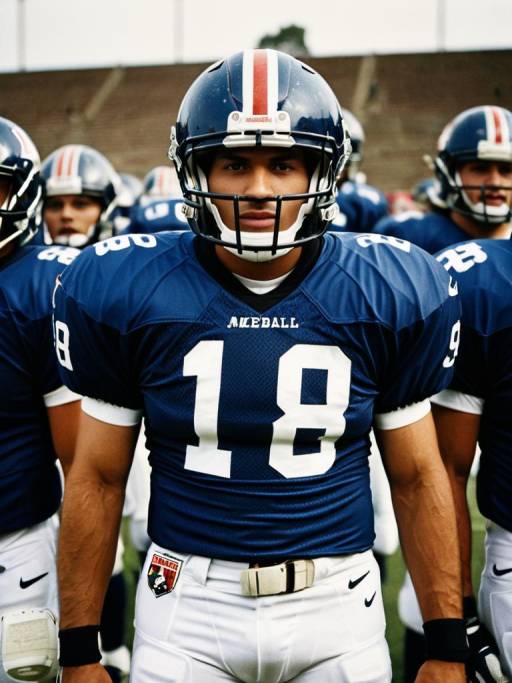 American Football Player in Full Uniform