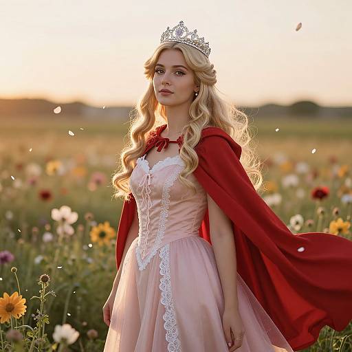 Regal Blonde Woman in Sunlit Field