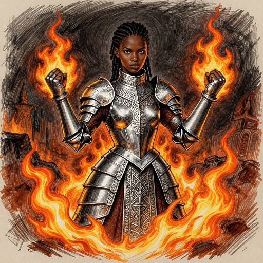 Fiery Warrior in Silver Islamic Armor