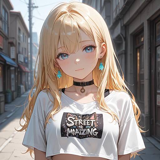 Blonde Girl in Crop Top on Street