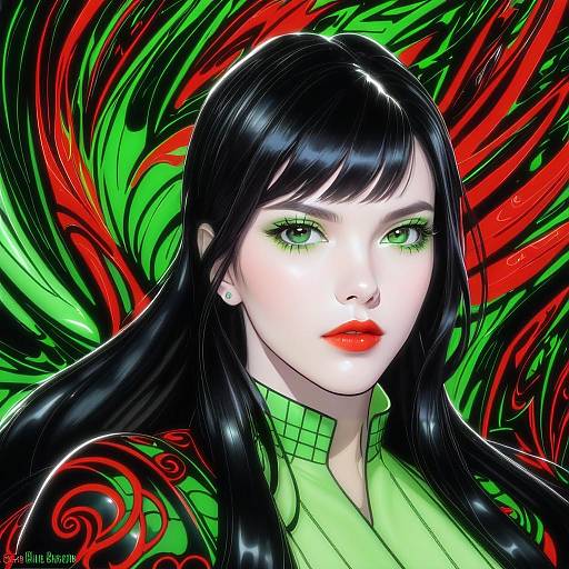 Illustration of Asami sato, avatar legends in the style of Blue borscht