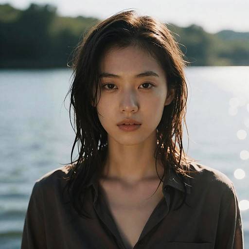 Young Woman by Sunlit Lake