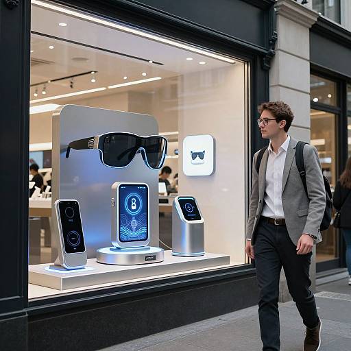 Futuristic Electronics Storefront Scene