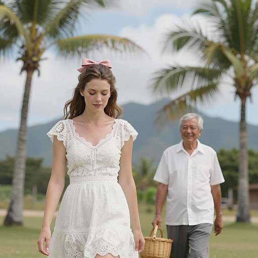 Woman and Older Man in Tropical Park