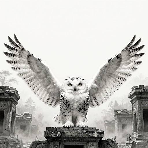 Majestic Snowy Owl in Ancient Ruins