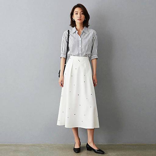 Realistic Girl in Striped Shirt and Skirt