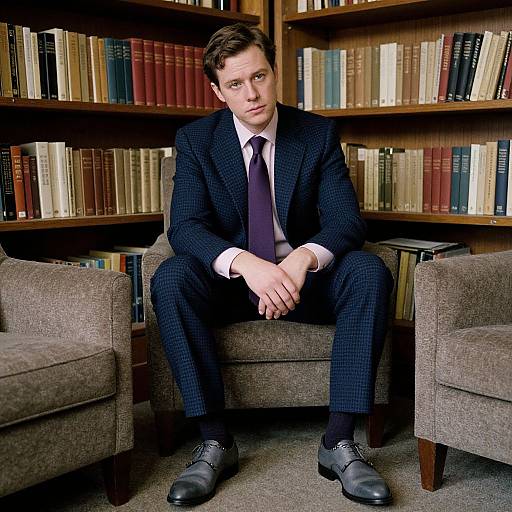 Man in Houndstooth Suit in Library