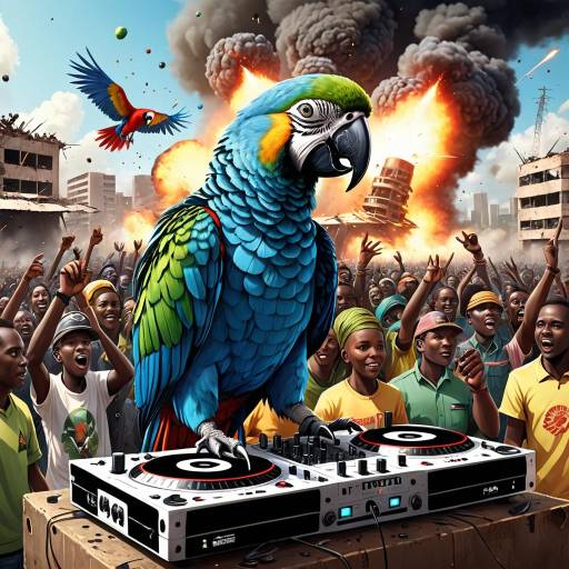 Colorful Parrot DJ at Urban Party with Explosions