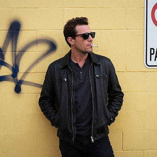 Gritty Urban Portrait Against Yellow Wall