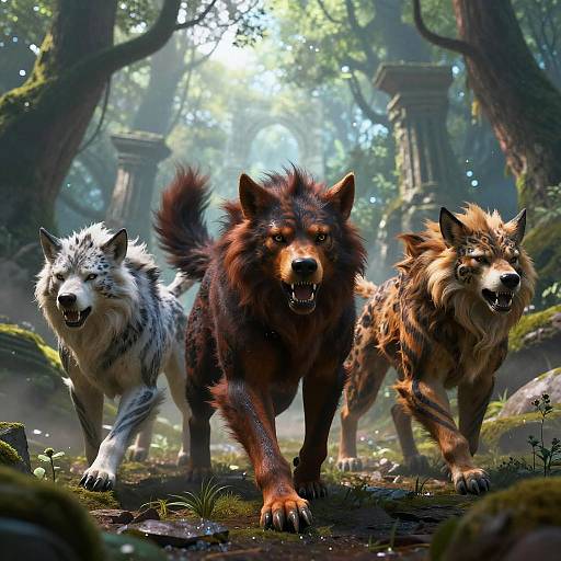 Cerberus Siblings in Mystical Forest