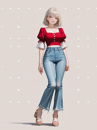 Woman in Red Crop Top and Blue Denim Jeans