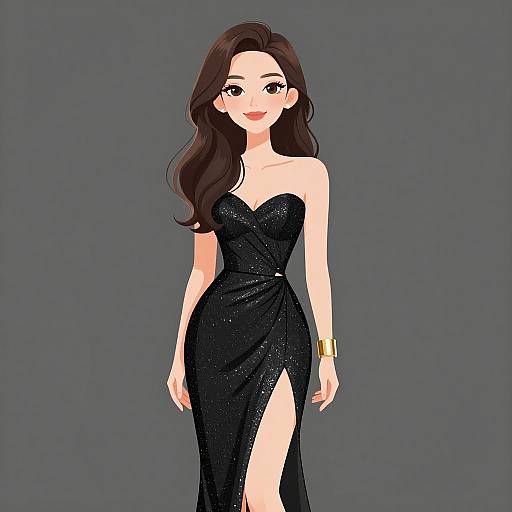 Elegant Woman in Strapless Black Dress