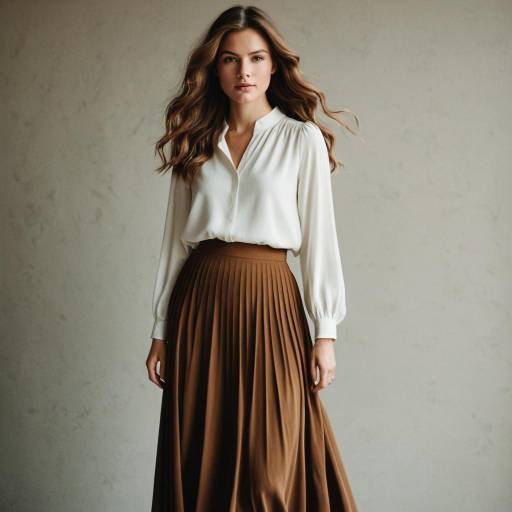 Elegant Woman in White Blouse and Brown Midi Skirt
